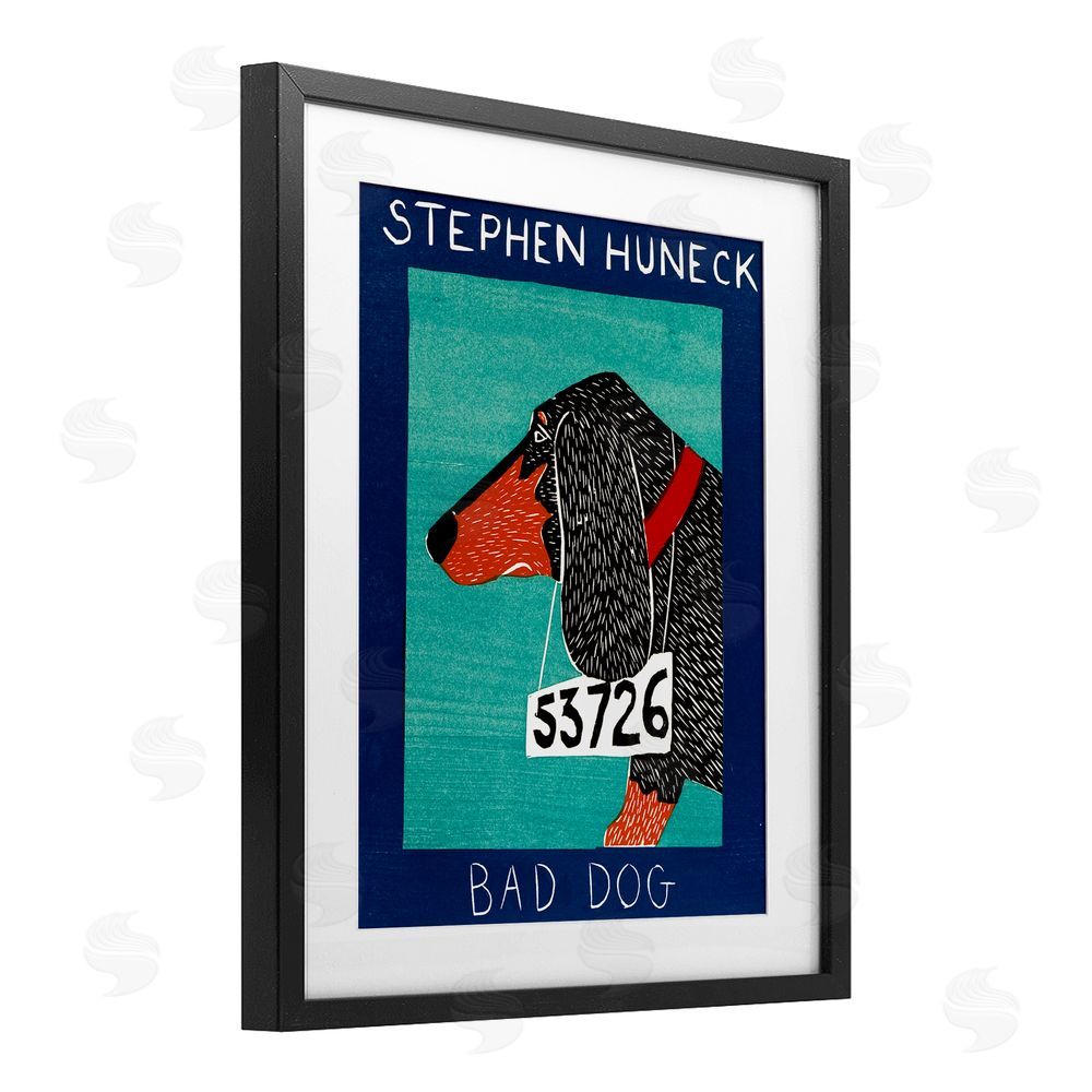 Stephen Huneck Bad Dog Dachshund Black Framed Print Under Glass Wall Art