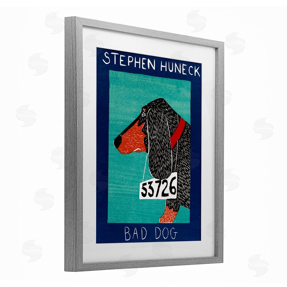 Stephen Huneck Bad Dog Dachshund Gray Framed Print Under Glass Wall Art