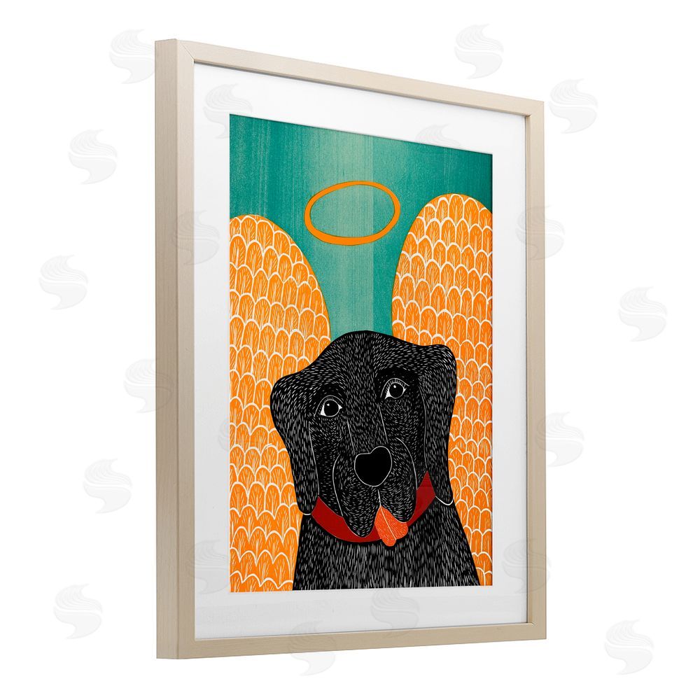 Stephen Huneck Dog Angel with Yellow Wings Brown Framed Print Under Glass Wall Art