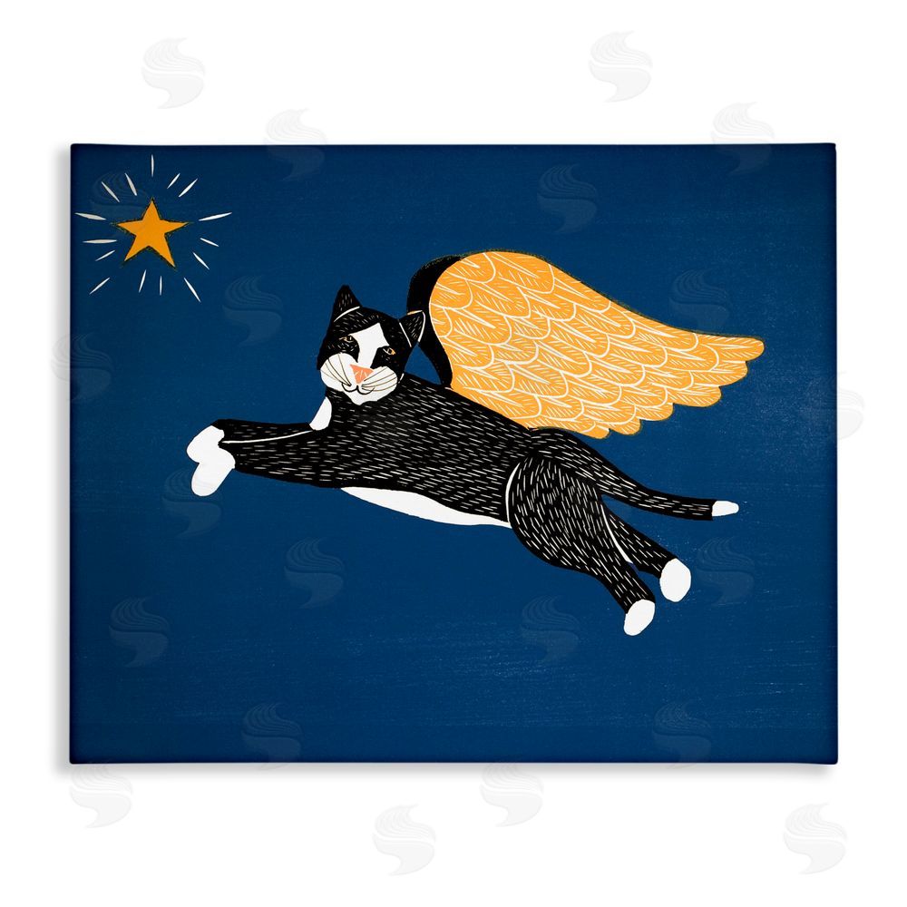 Stephen Huneck Angel Cat with Star Stretched Canvas Wall Art Print