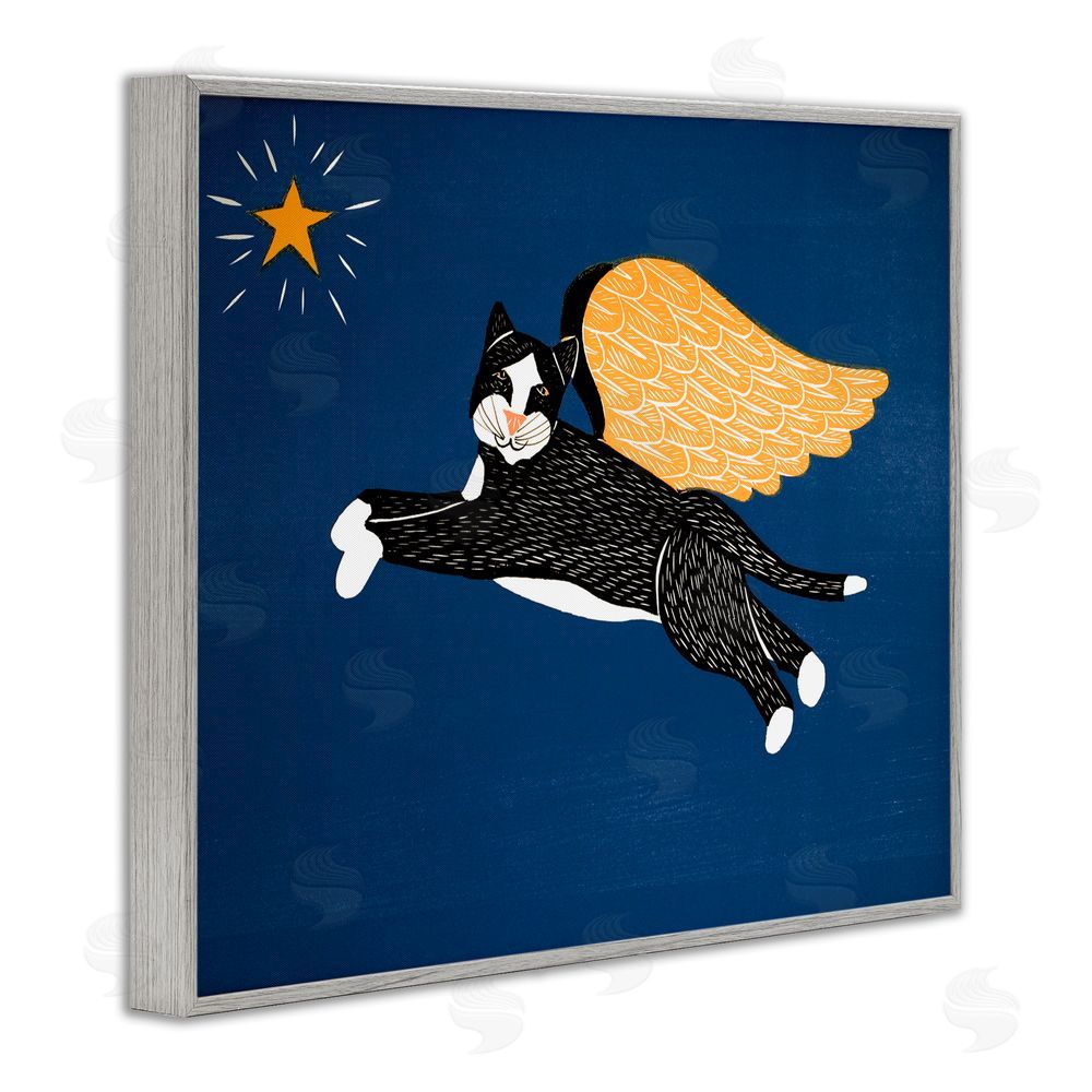 Stephen Huneck Angel Cat with Star Gray Framed Giclee Print Wall Art