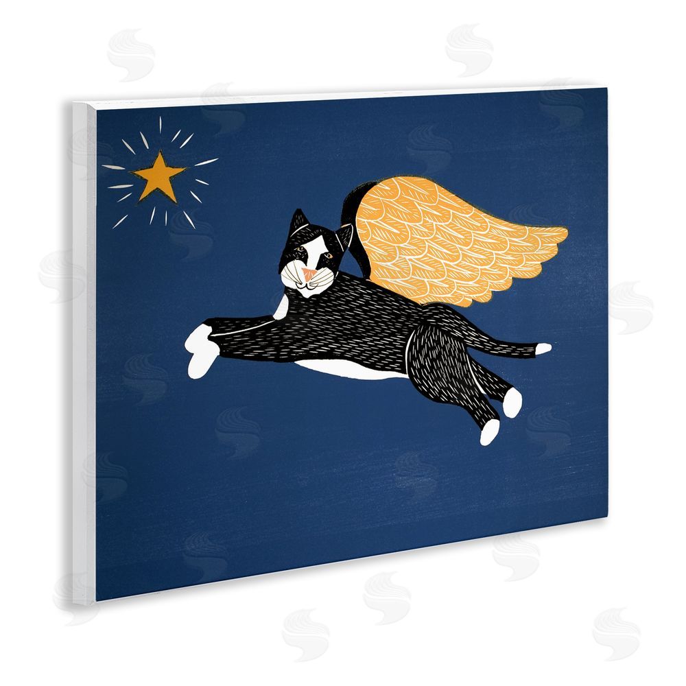 Stephen Huneck Angel Cat with Star Wooden Wall Plaque Art Print