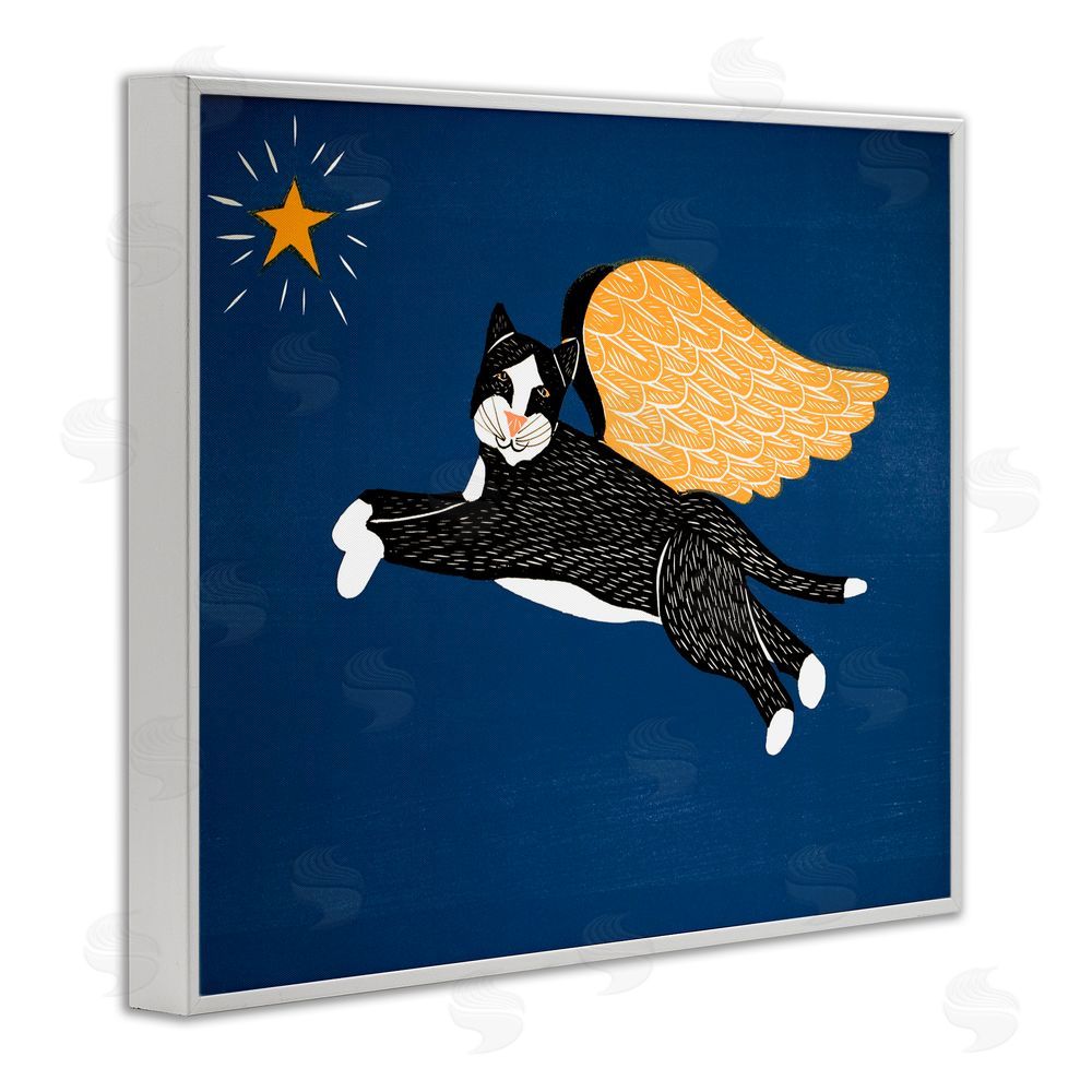 Stephen Huneck Angel Cat with Star White Framed Giclee Print Wall Art