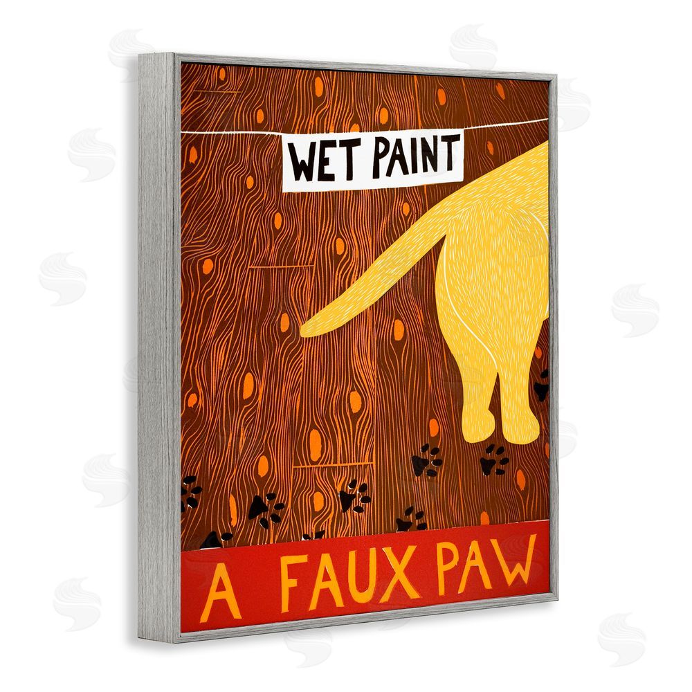 Stephen Huneck Wet Paint Faux Paw Gray Framed Giclee Print Wall Art