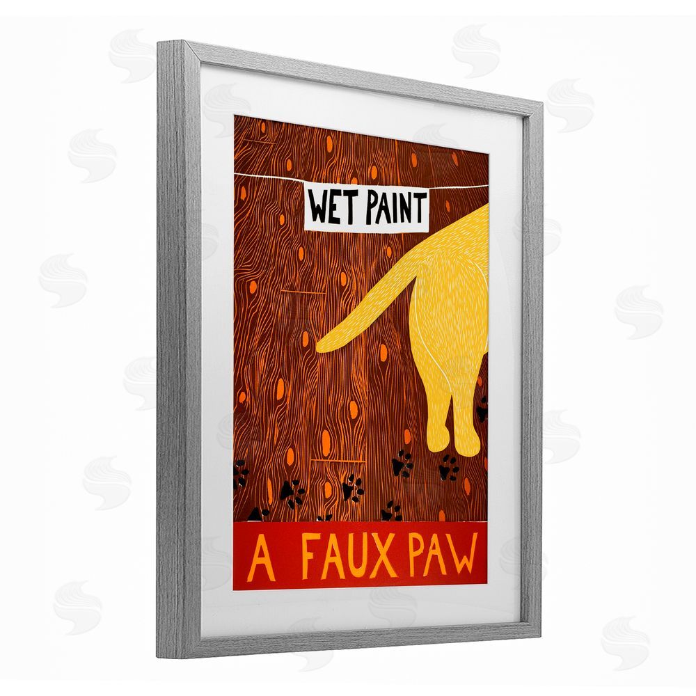 Stephen Huneck Wet Paint Faux Paw Gray Framed Print Under Glass Wall Art