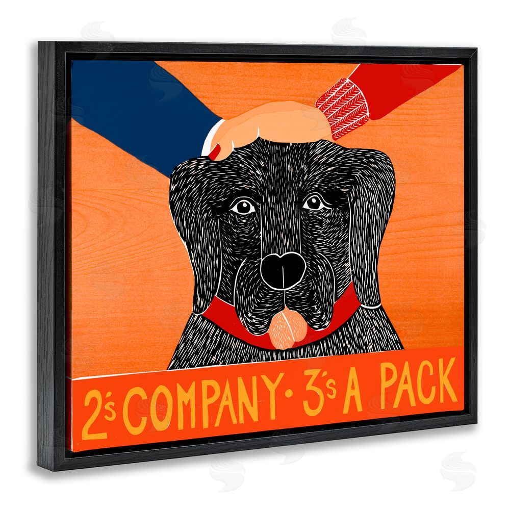 Stephen Huneck 2's Company Dog Black Floating Frame Canvas Wall Art Print
