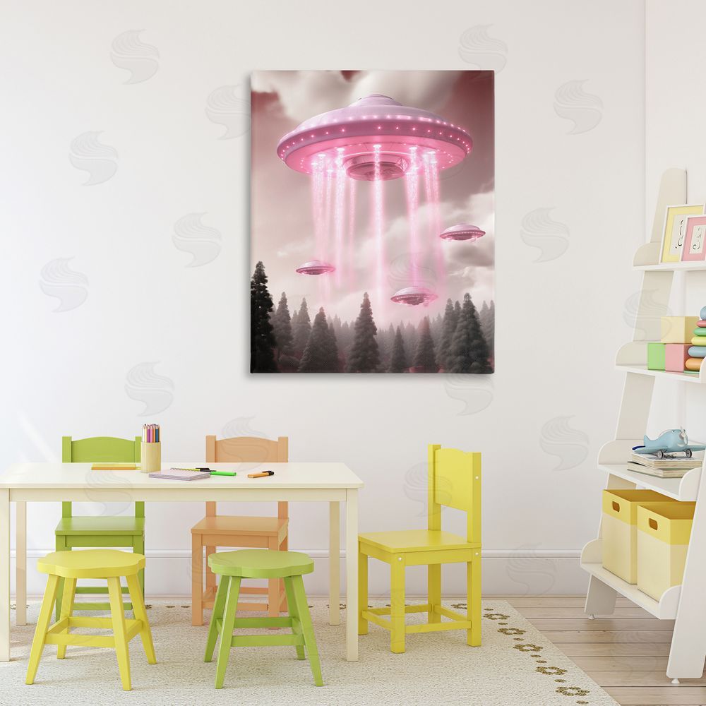 Sasha Glam UFO with Pink Beams Stretched Canvas Wall Art Print in Room