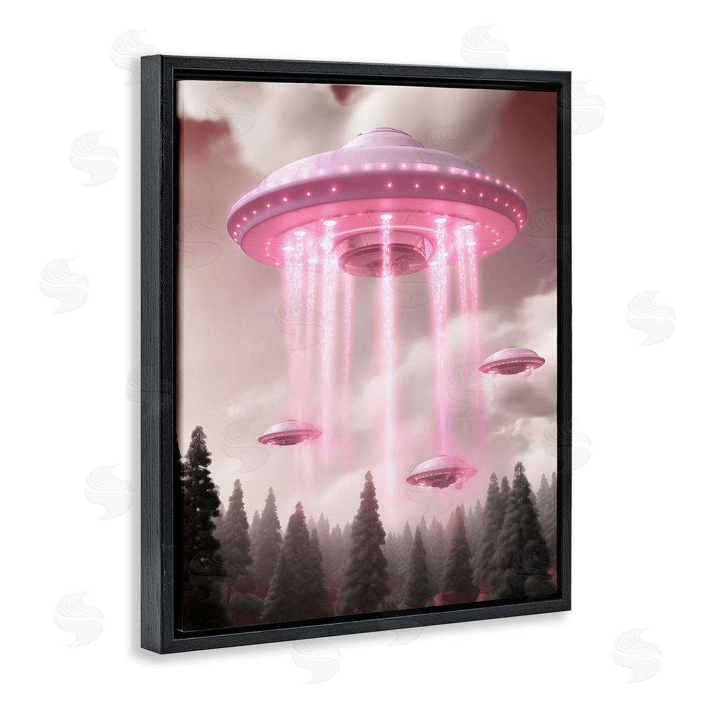 Sasha Glam UFO with Pink Beams Black Floating Frame Canvas Wall Art Print