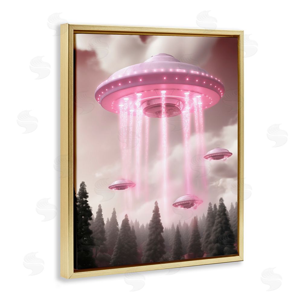 Sasha Glam UFO with Pink Beams Gold Floating Frame Canvas Wall Art Print