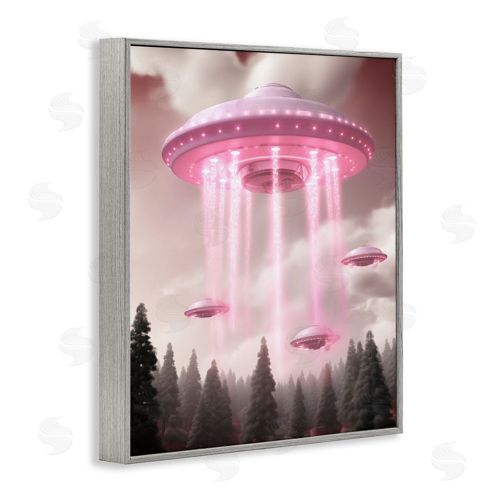 Sasha Glam UFO with Pink Beams Gray Framed Giclee Print Wall Art