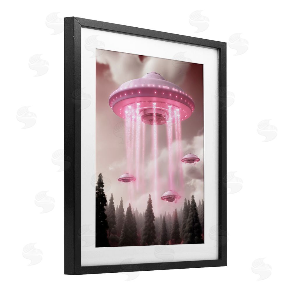 Sasha Glam UFO with Pink Beams Black Framed Print Under Glass Wall Art