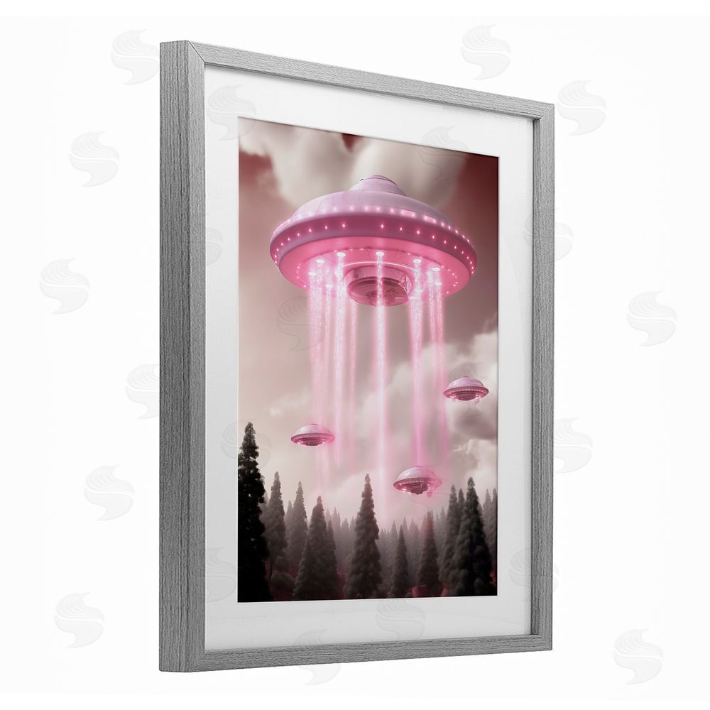 Sasha Glam UFO with Pink Beams Gray Framed Print Under Glass Wall Art