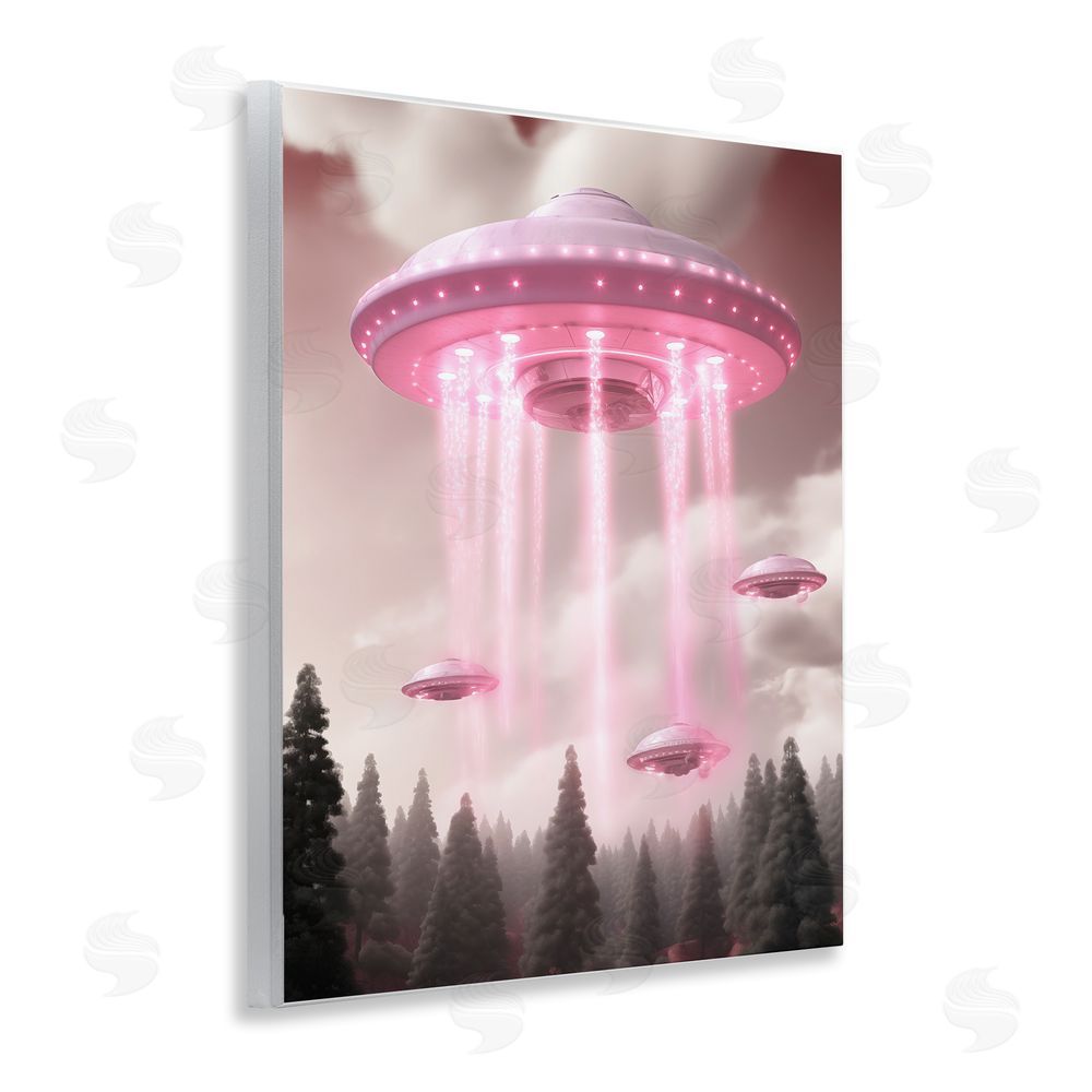 Sasha Glam UFO with Pink Beams Wooden Wall Plaque Art Print