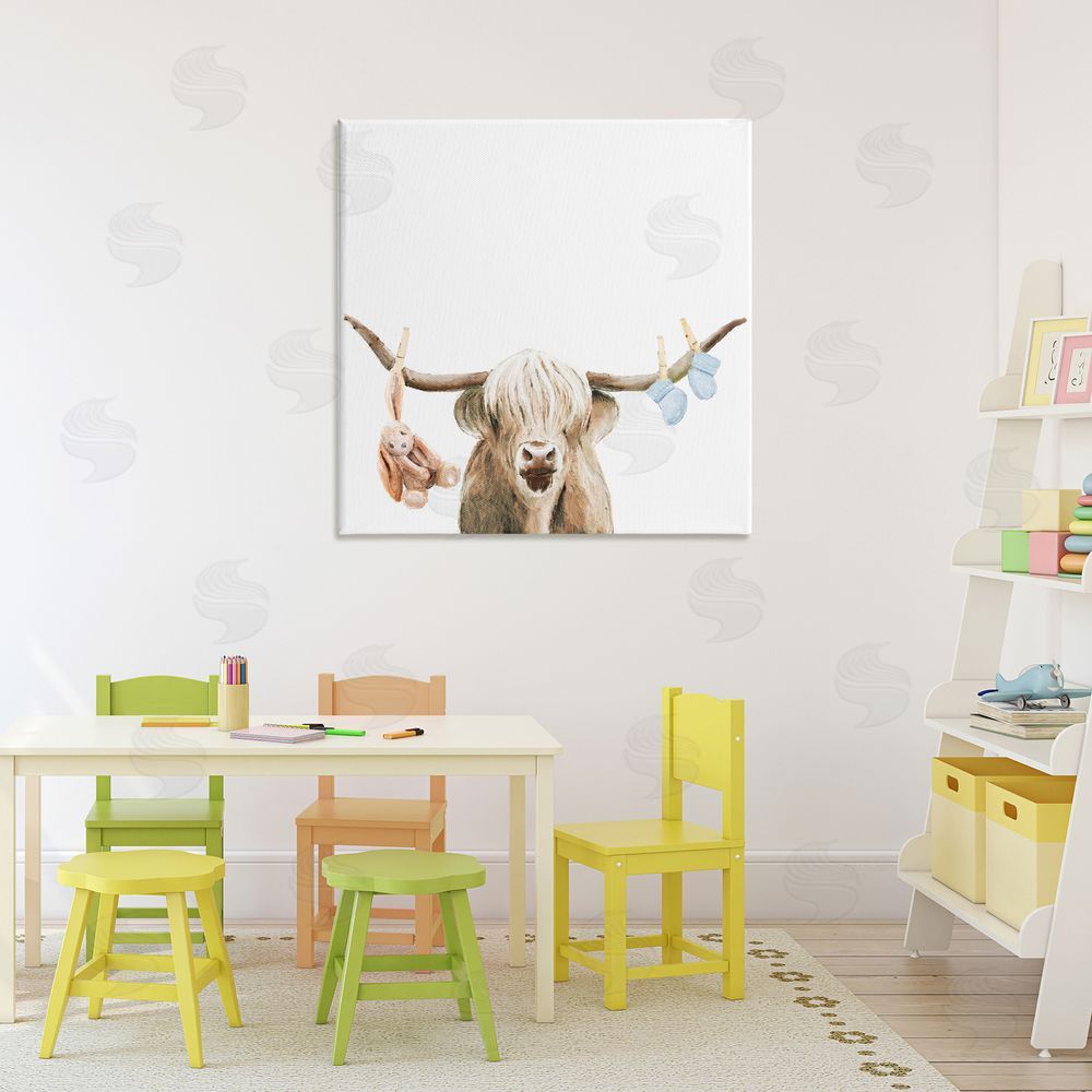 Ali Lynne Highland Cow Baby Boy Stretched Canvas Wall Art Print in Room
