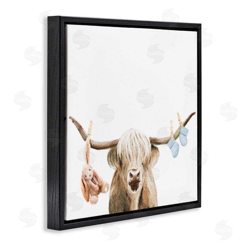 Ali Lynne Highland Cow Baby Boy Black Floating Frame Canvas Wall Art Print