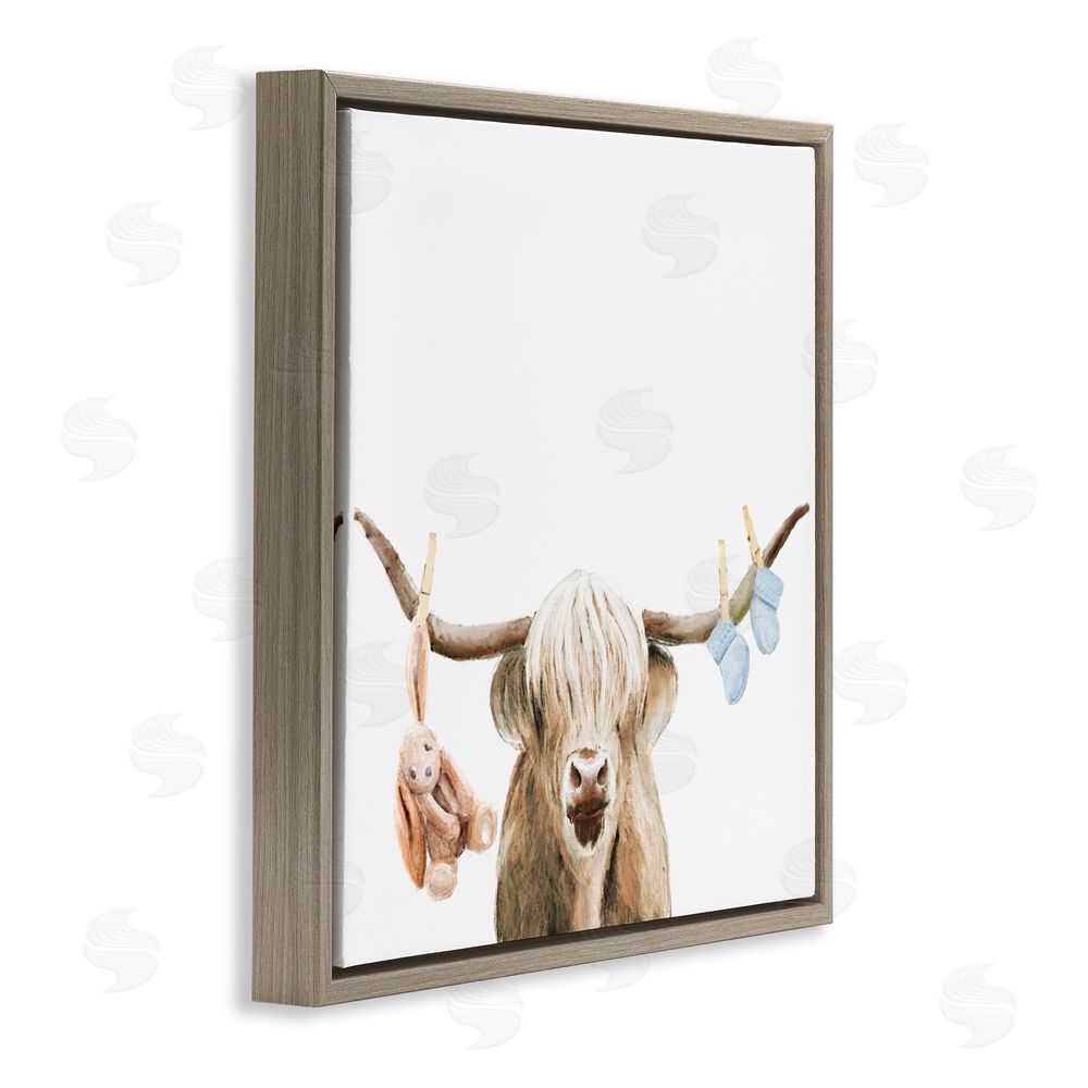 Ali Lynne Highland Cow Baby Boy Brown Floating Frame Canvas Wall Art Print