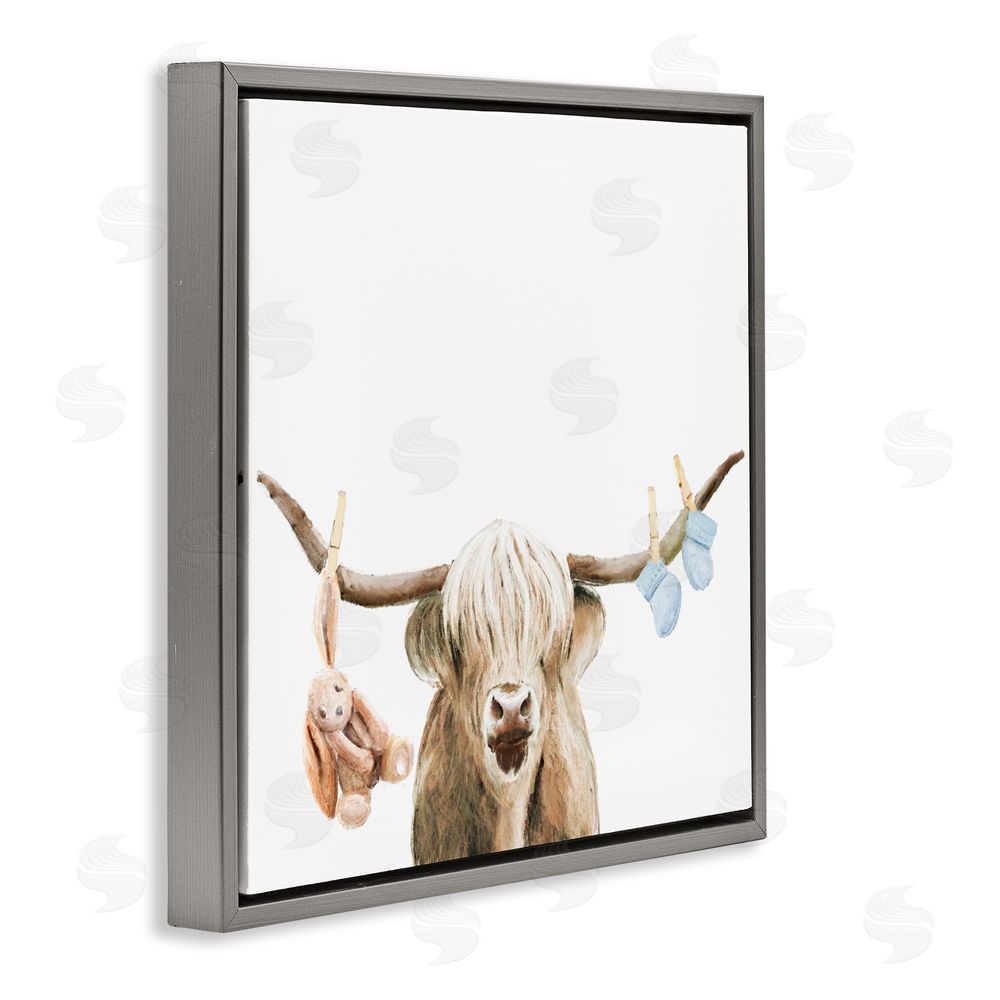 Ali Lynne Highland Cow Baby Boy Gray Floating Frame Canvas Wall Art Print