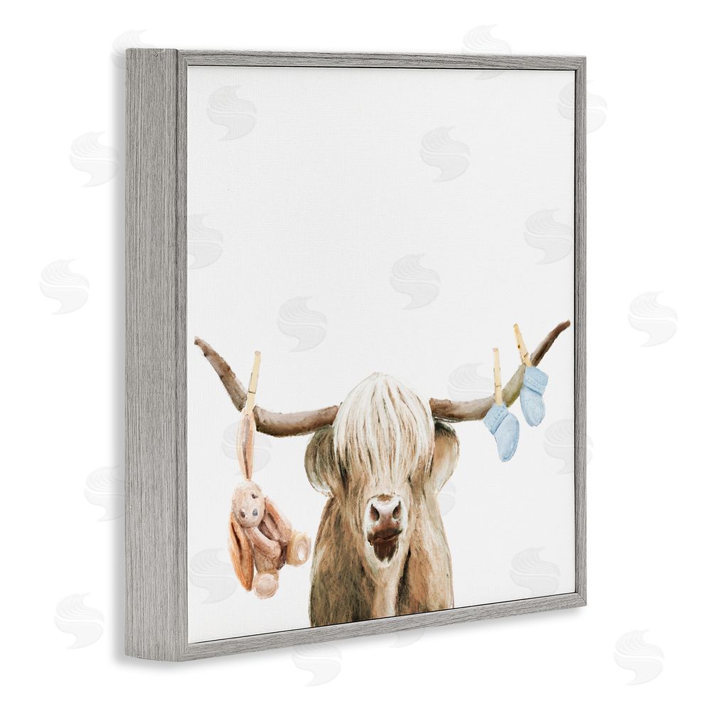 Ali Lynne Highland Cow Baby Boy Gray Framed Giclee Print Wall Art