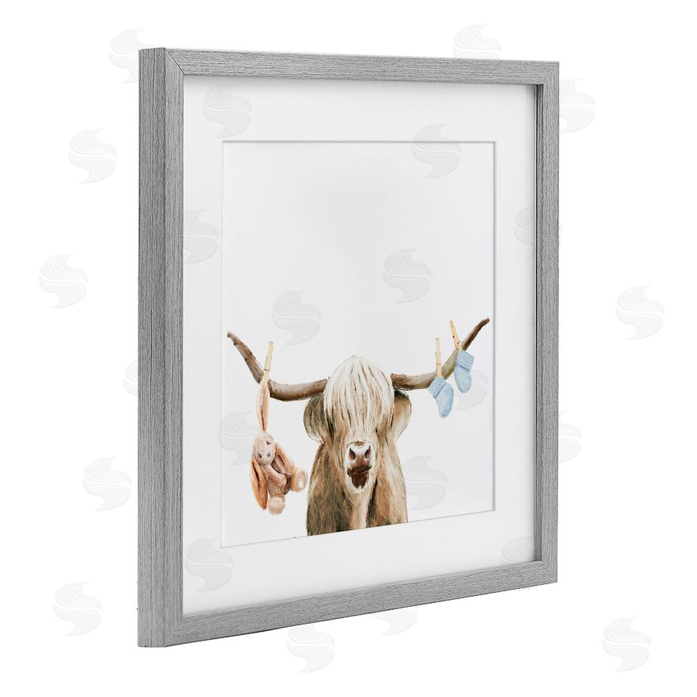 Ali Lynne Highland Cow Baby Boy Gray Framed Print Under Glass Wall Art