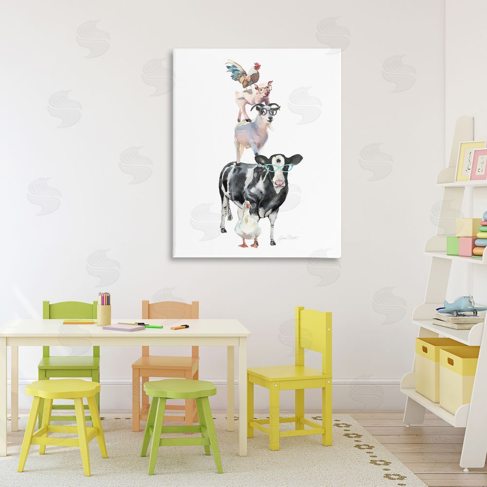 Jean Plout Farm Animal Family Stretched Canvas Wall Art Print in Room