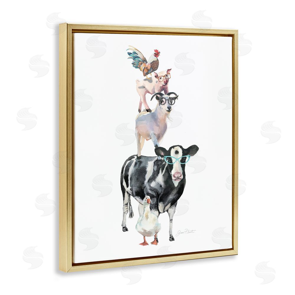 Jean Plout Farm Animal Family Gold Floating Frame Canvas Wall Art Print