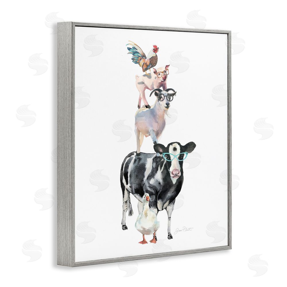 Jean Plout Farm Animal Family Gray Framed Giclee Print Wall Art