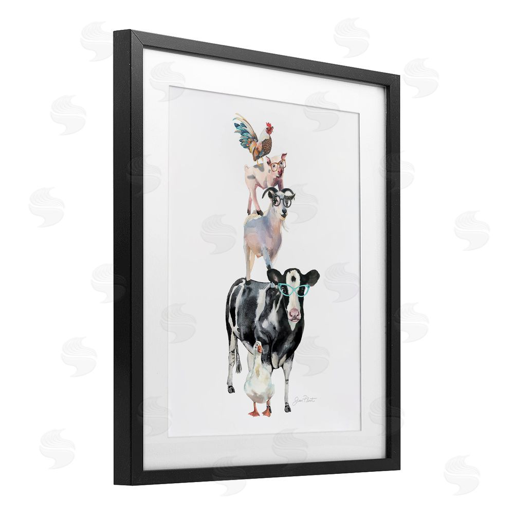 Jean Plout Farm Animal Family Black Framed Print Under Glass Wall Art
