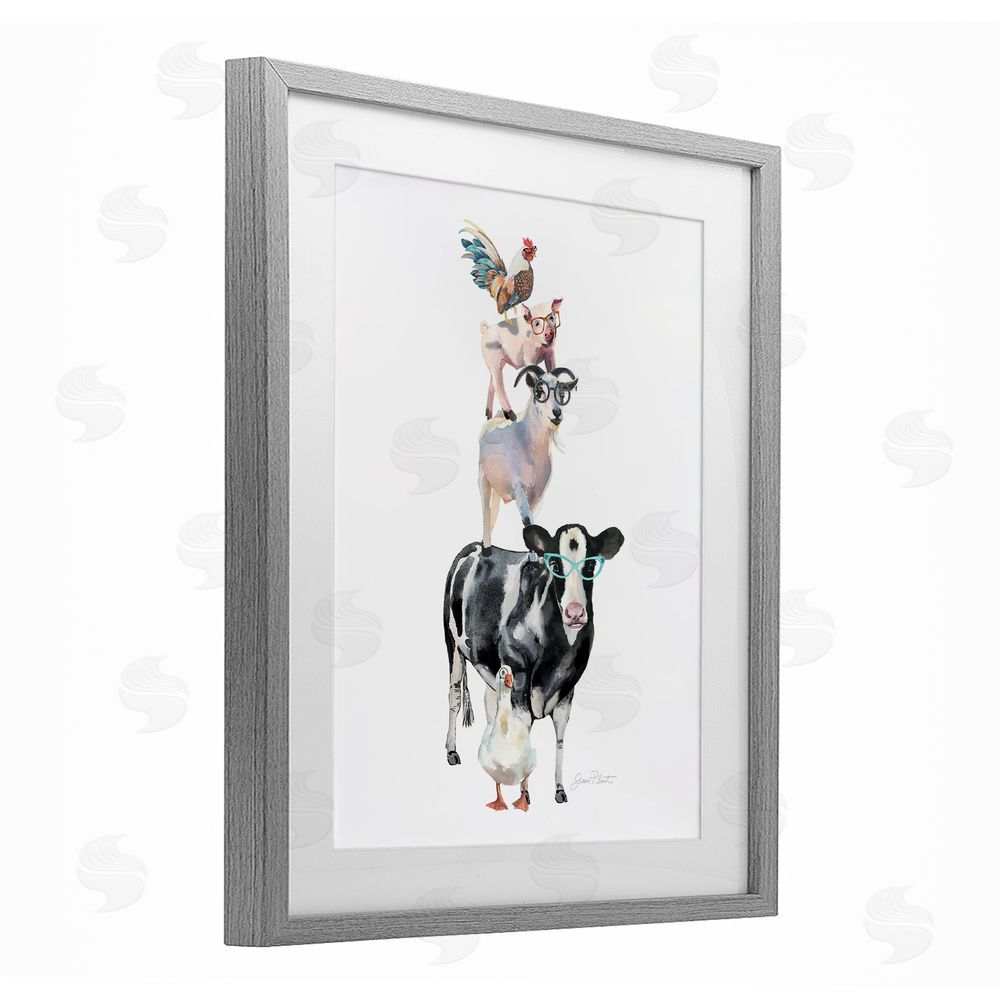 Jean Plout Farm Animal Family Gray Framed Print Under Glass Wall Art