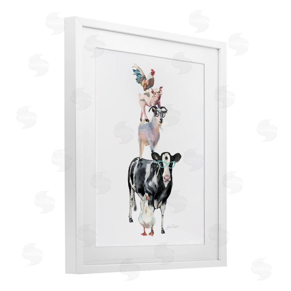 Jean Plout Farm Animal Family White Framed Print Under Glass Wall Art