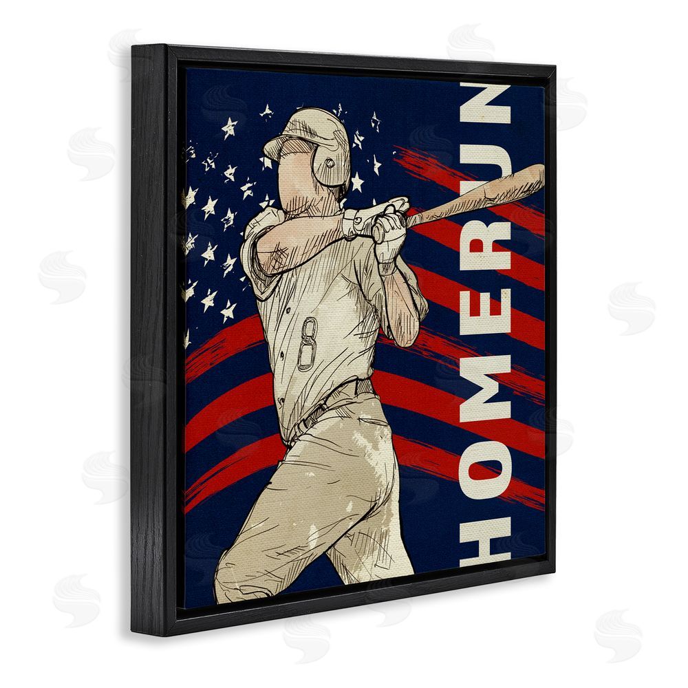 LightBoxJournal Patriotic Home Run Baseballer Black Floating Frame Canvas Wall Art Print