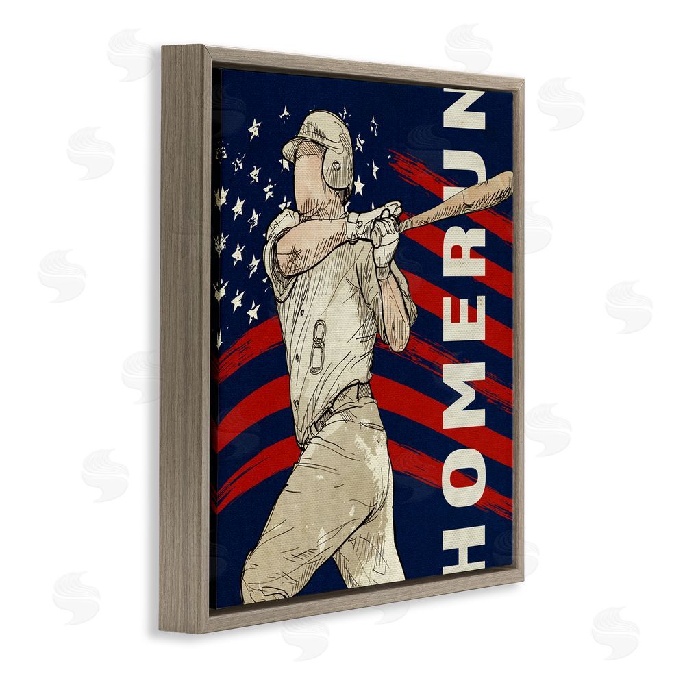 LightBoxJournal Patriotic Home Run Baseballer Brown Floating Frame Canvas Wall Art Print