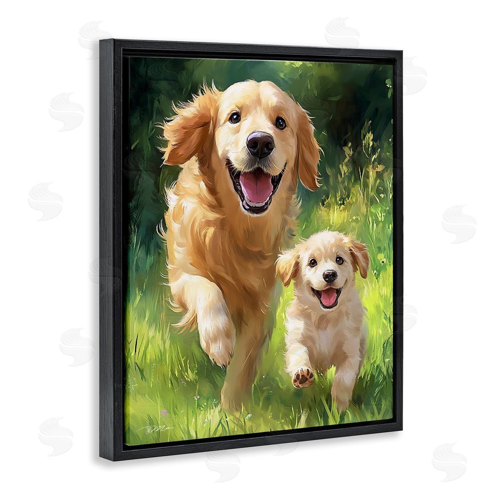 Momart Father & Son Labrador Black Floating Frame Canvas Wall Art Print