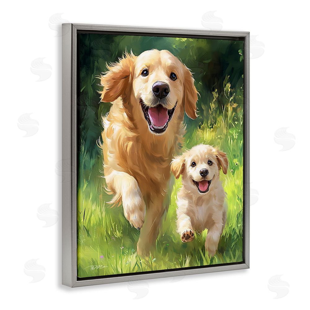 Momart Father & Son Labrador Gray Floating Frame Canvas Wall Art Print