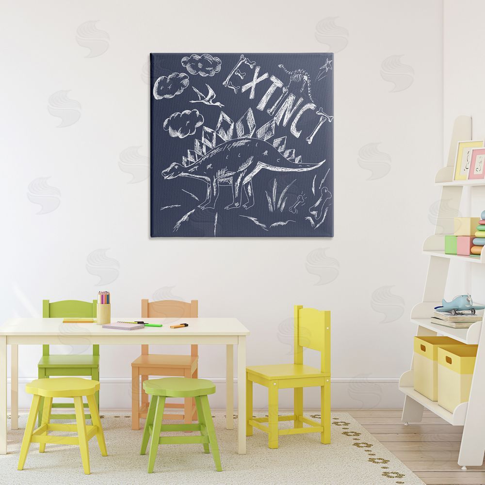 HUE and MI and Sangita Sketchy Extinct Dinosaur Stretched Canvas Wall Art Print in Room