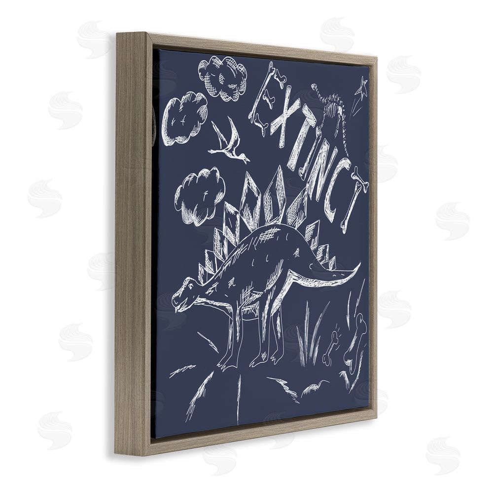 HUE and MI and Sangita Sketchy Extinct Dinosaur Brown Floating Frame Canvas Wall Art Print