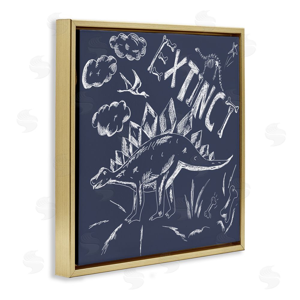 HUE and MI and Sangita Sketchy Extinct Dinosaur Gold Floating Frame Canvas Wall Art Print