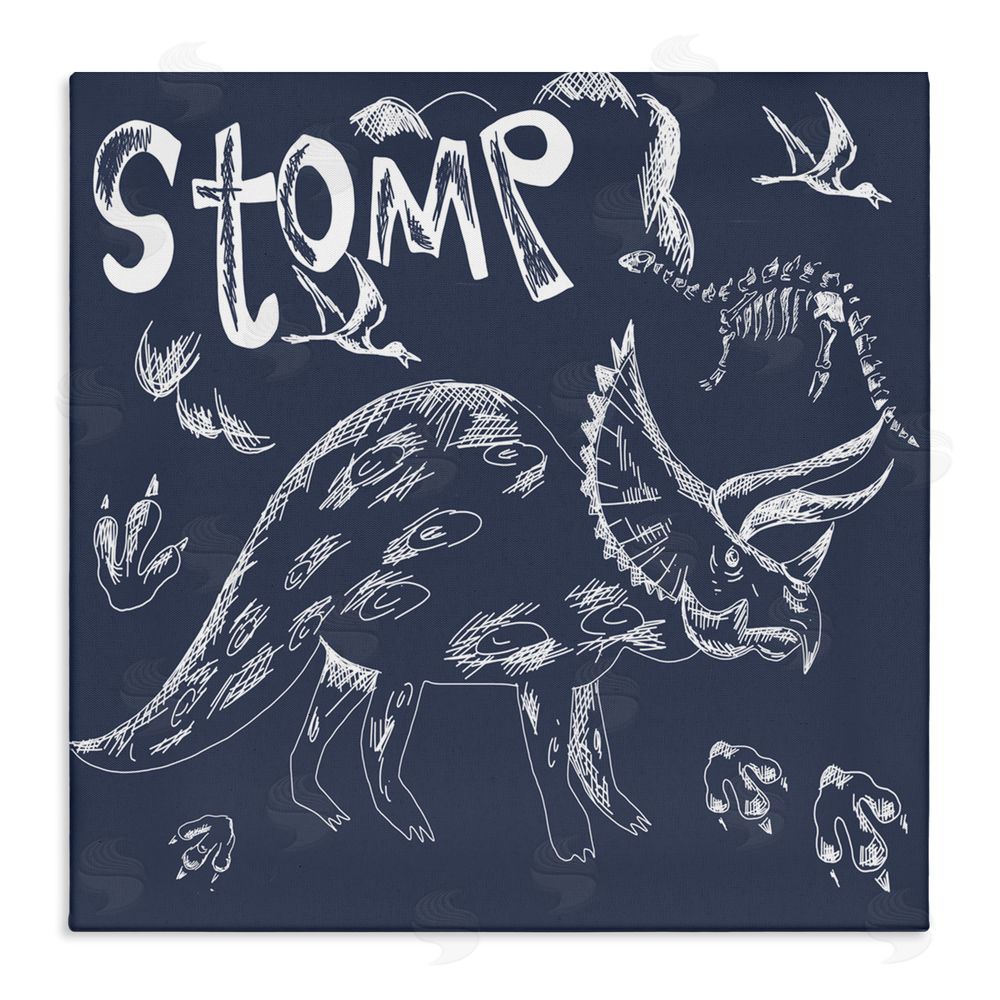 HUE and MI and Sangita Sketchy Stomp Dinosaur Stretched Canvas Wall Art Print