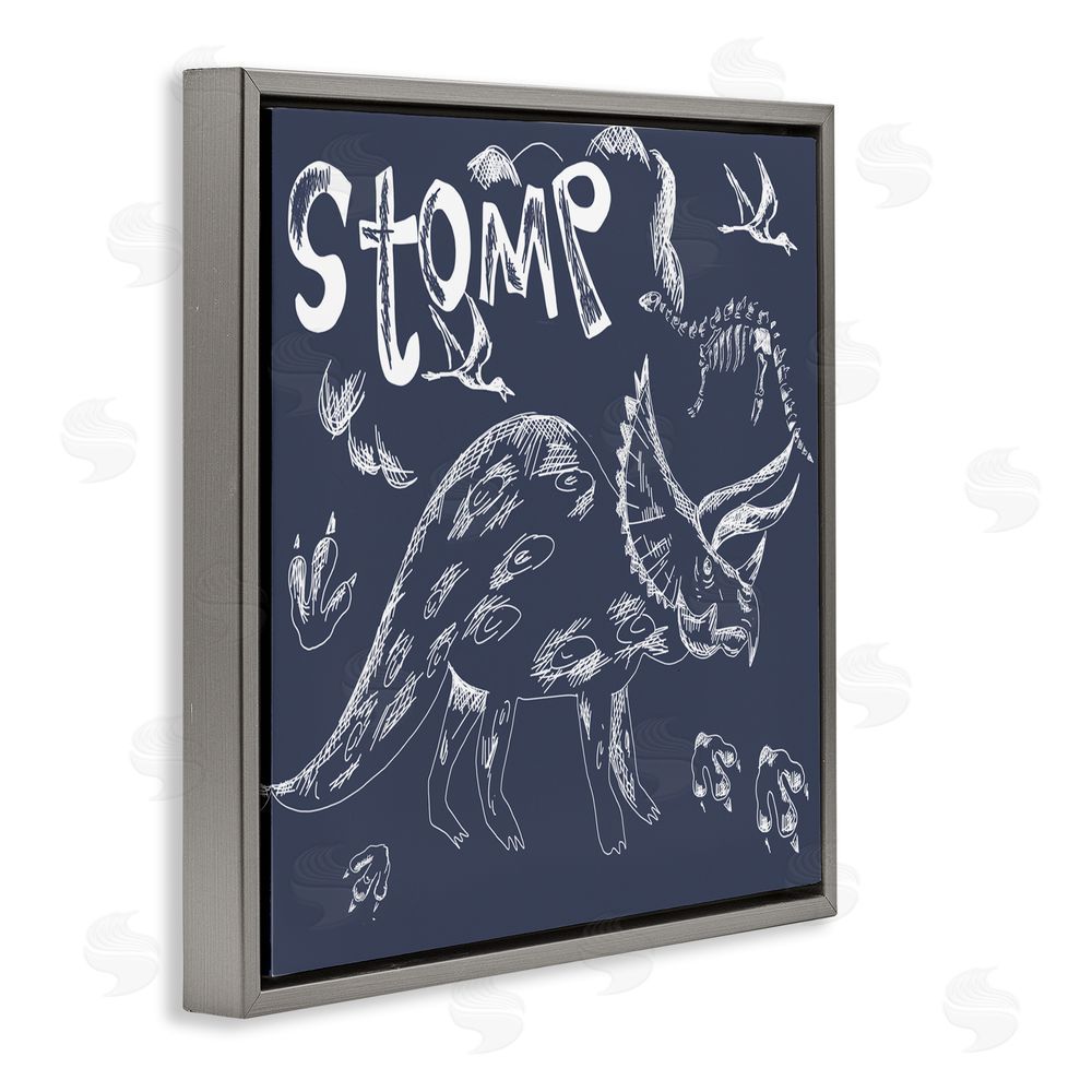 HUE and MI and Sangita Sketchy Stomp Dinosaur Gray Floating Frame Canvas Wall Art Print