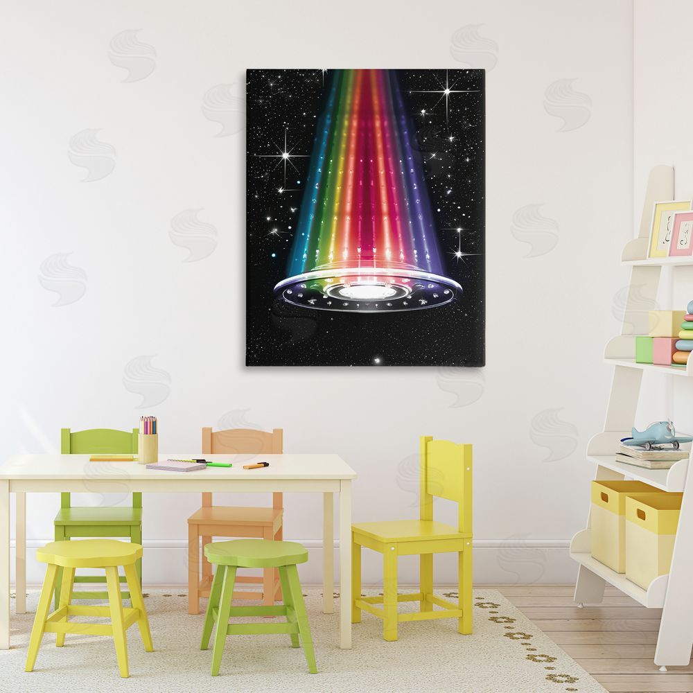 Sasha Rainbow Galaxy UFO Stretched Canvas Wall Art Print in Room