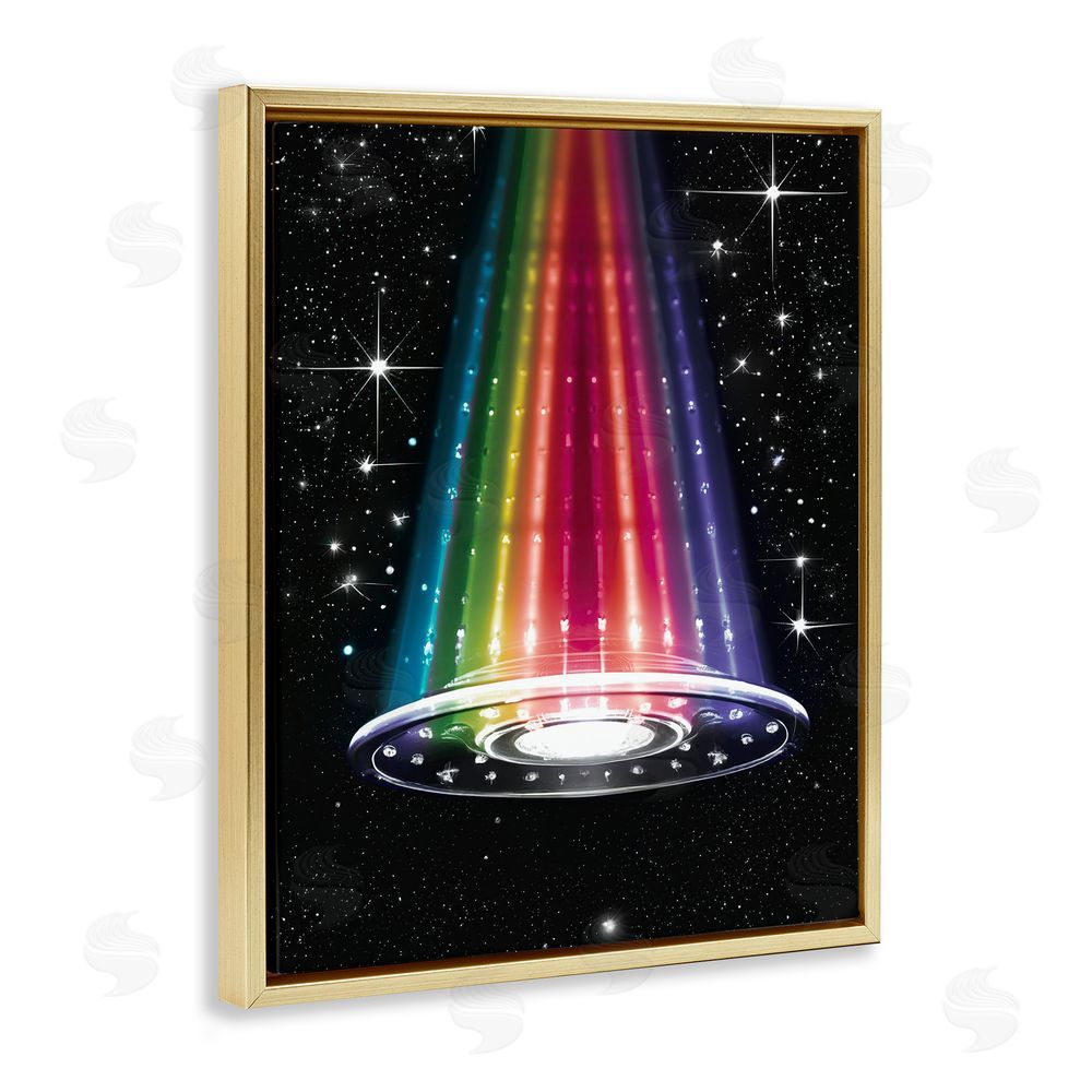 Sasha Rainbow Galaxy UFO Gold Floating Frame Canvas Wall Art Print