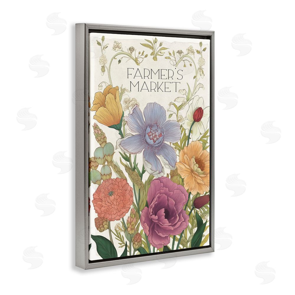 Sasha Vintage Farmer's Market Garden Gray Floating Frame Canvas Wall Art Print
