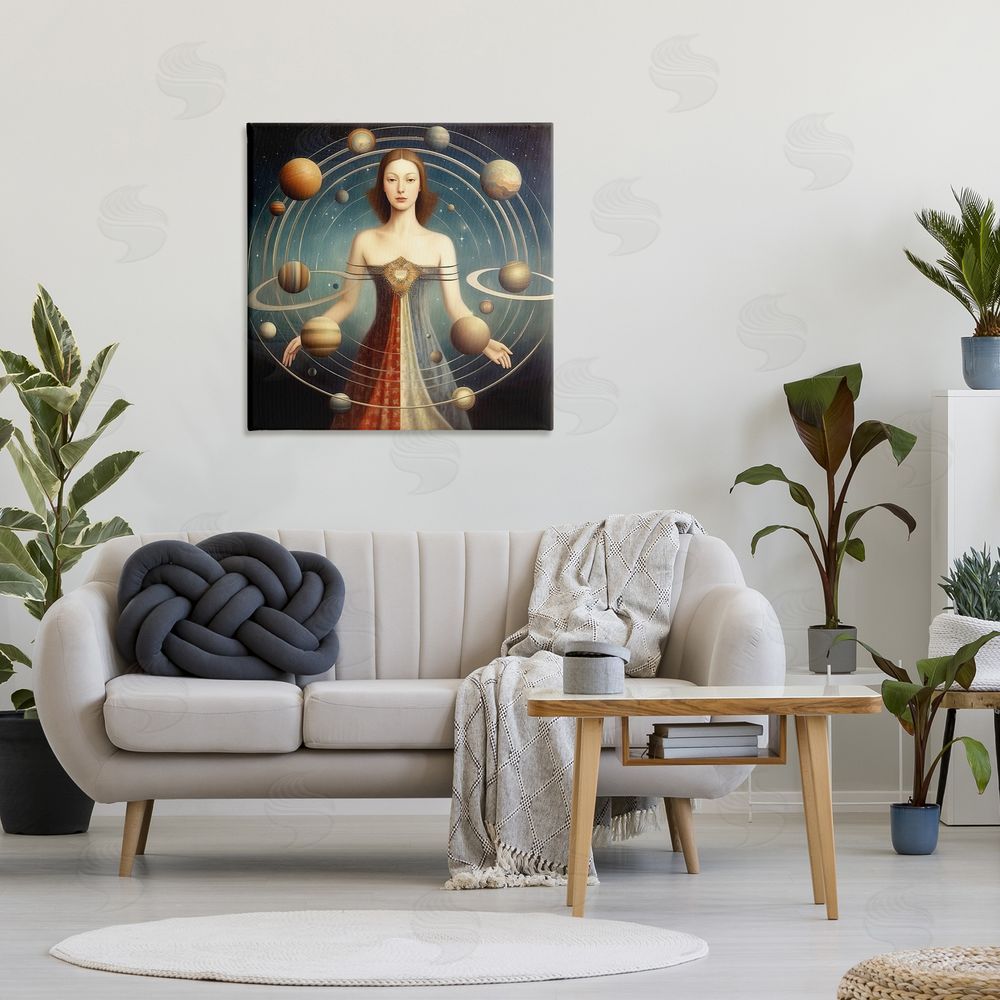 Sasha Galactic Orbits Woman Stretched Canvas Wall Art Print in Room