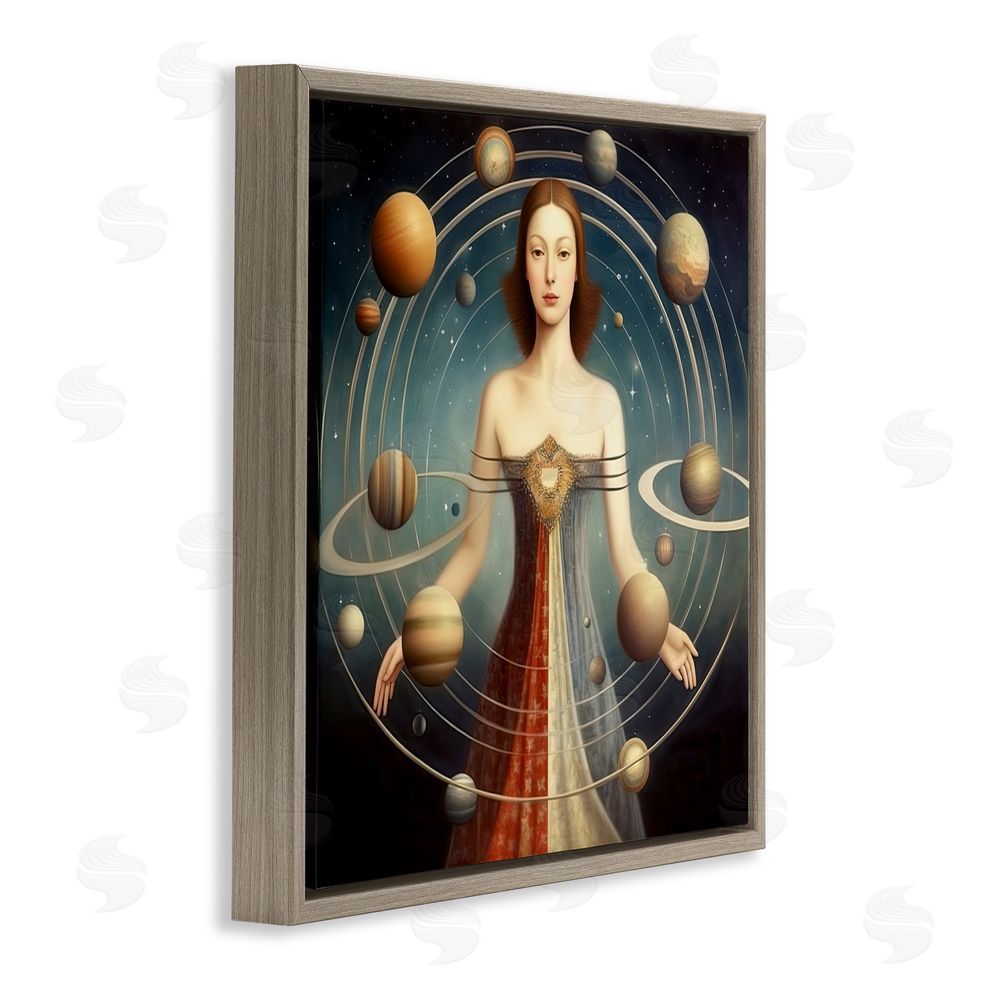 Sasha Galactic Orbits Woman Brown Floating Frame Canvas Wall Art Print