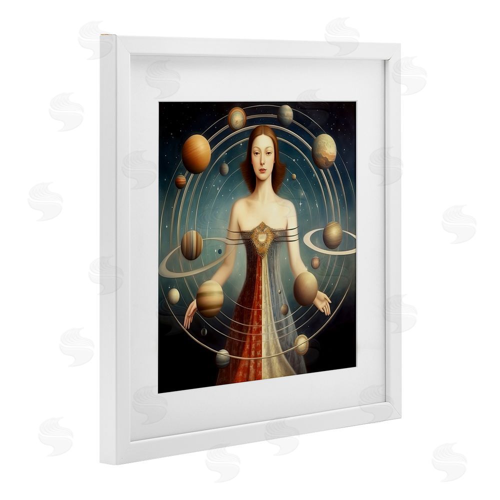 Sasha Galactic Orbits Woman White Framed Print Under Glass Wall Art