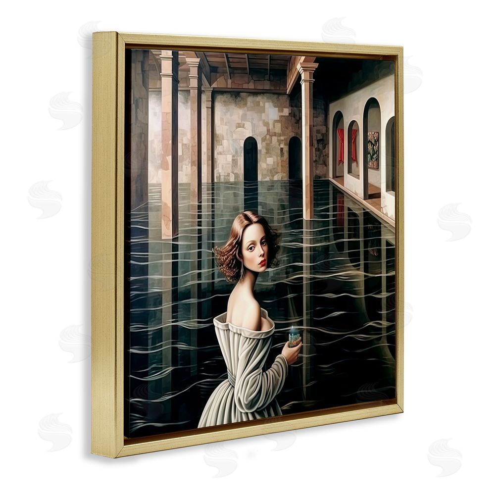 Sasha Portal Of Reflections Gold Floating Frame Canvas Wall Art Print
