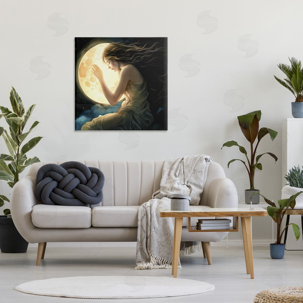 Sasha Ethereal Moon Love Stretched Canvas Wall Art Print in Room