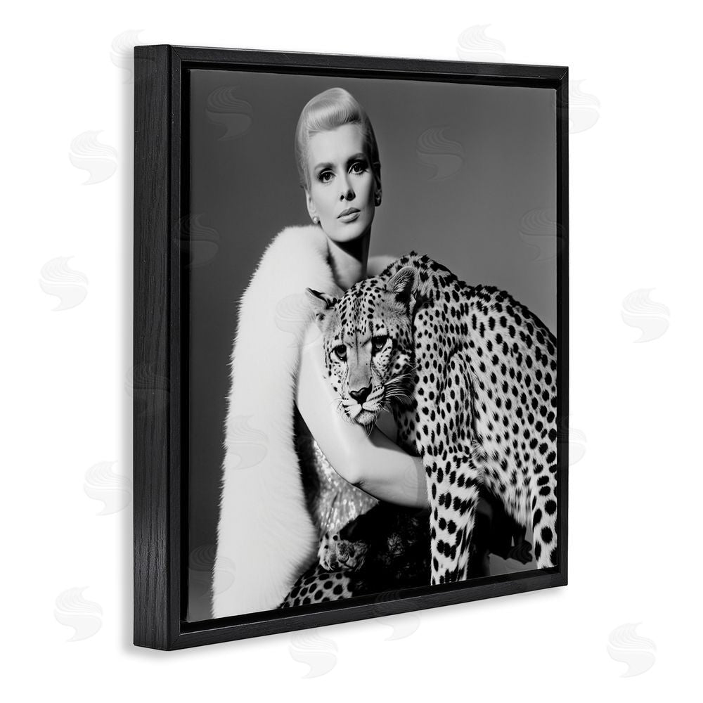 Sasha Cat Woman Cheetah Portrait Black Floating Frame Canvas Wall Art Print