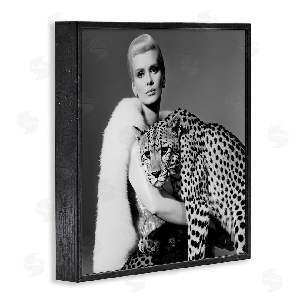 Sasha Cat Woman Cheetah Portrait Black Framed Giclee Wall Art Print