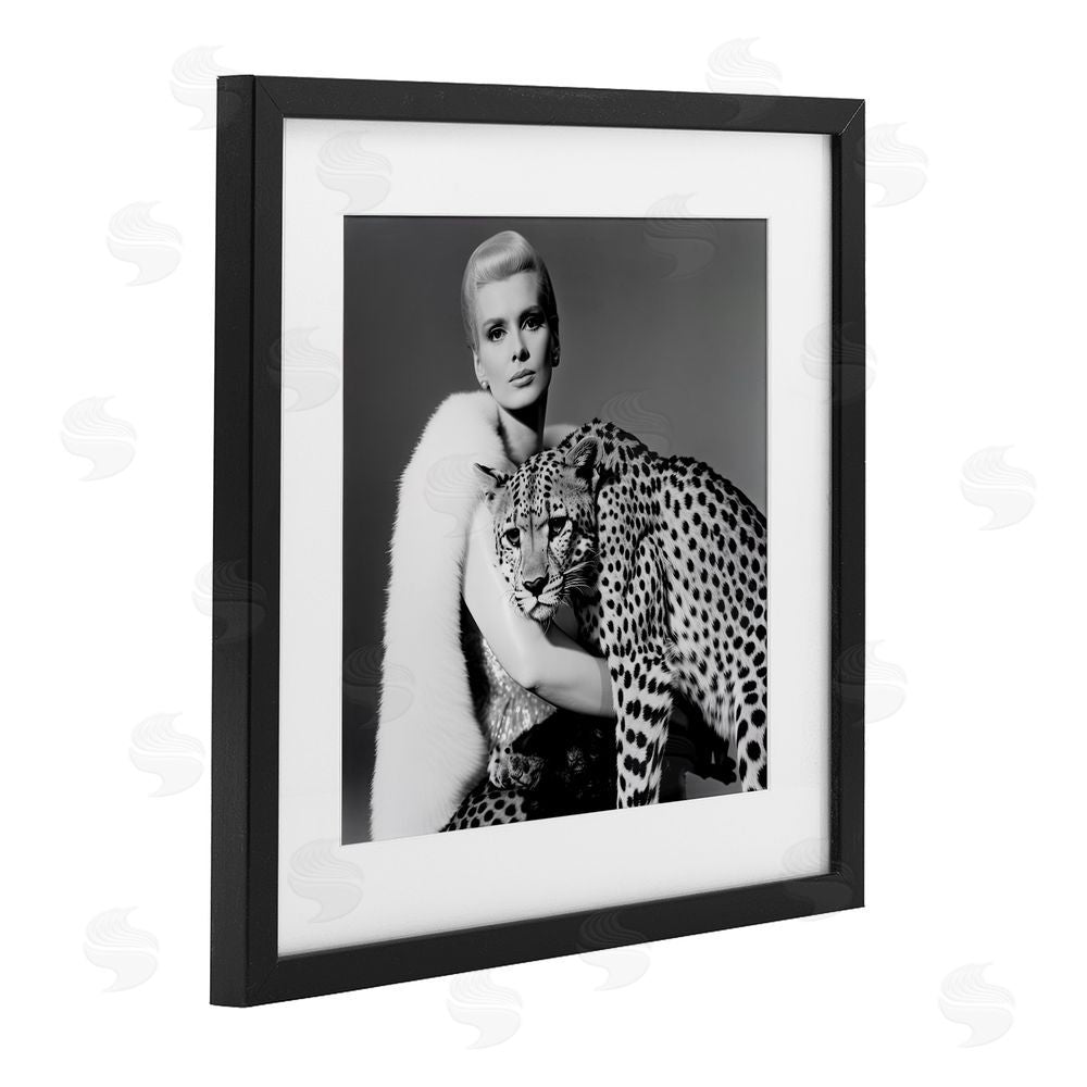 Sasha Cat Woman Cheetah Portrait Black Framed Print Under Glass with White Mat Wall Art