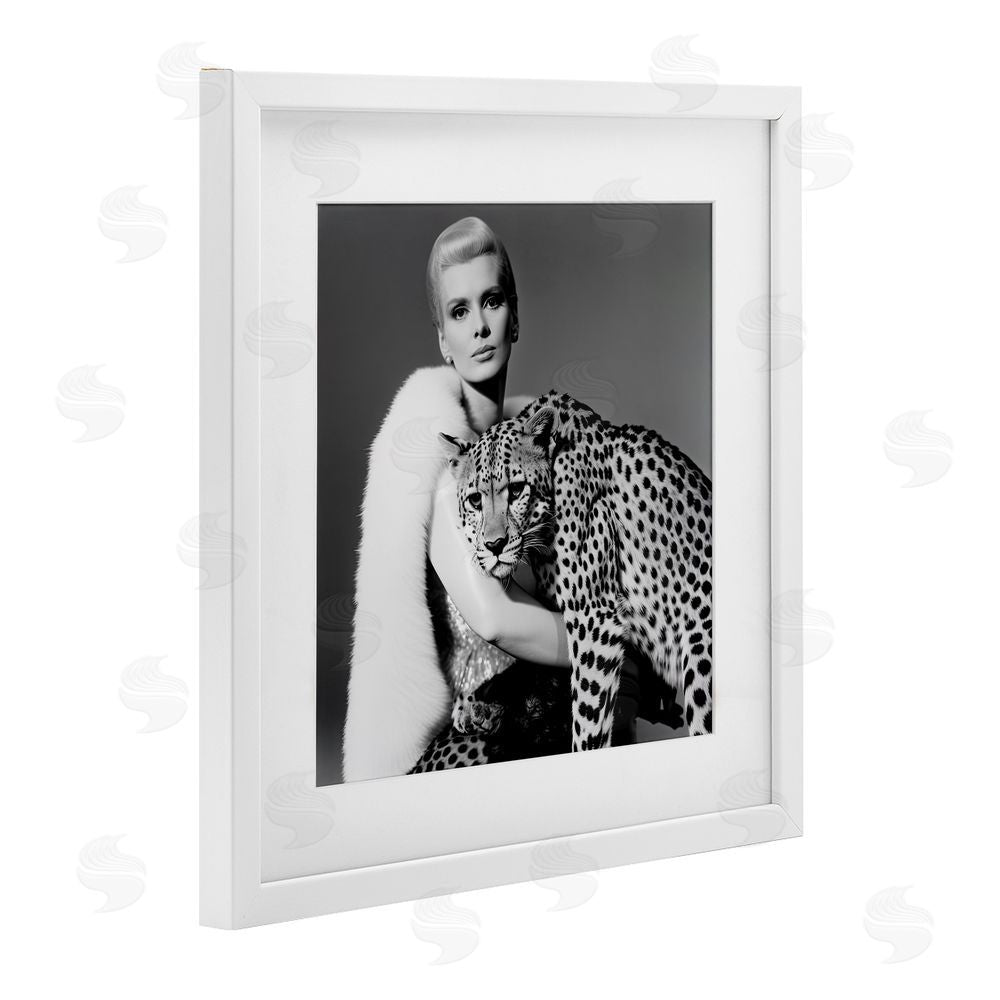 Sasha Cat Woman Cheetah Portrait White Framed Print Under Glass with Mat Wall Art